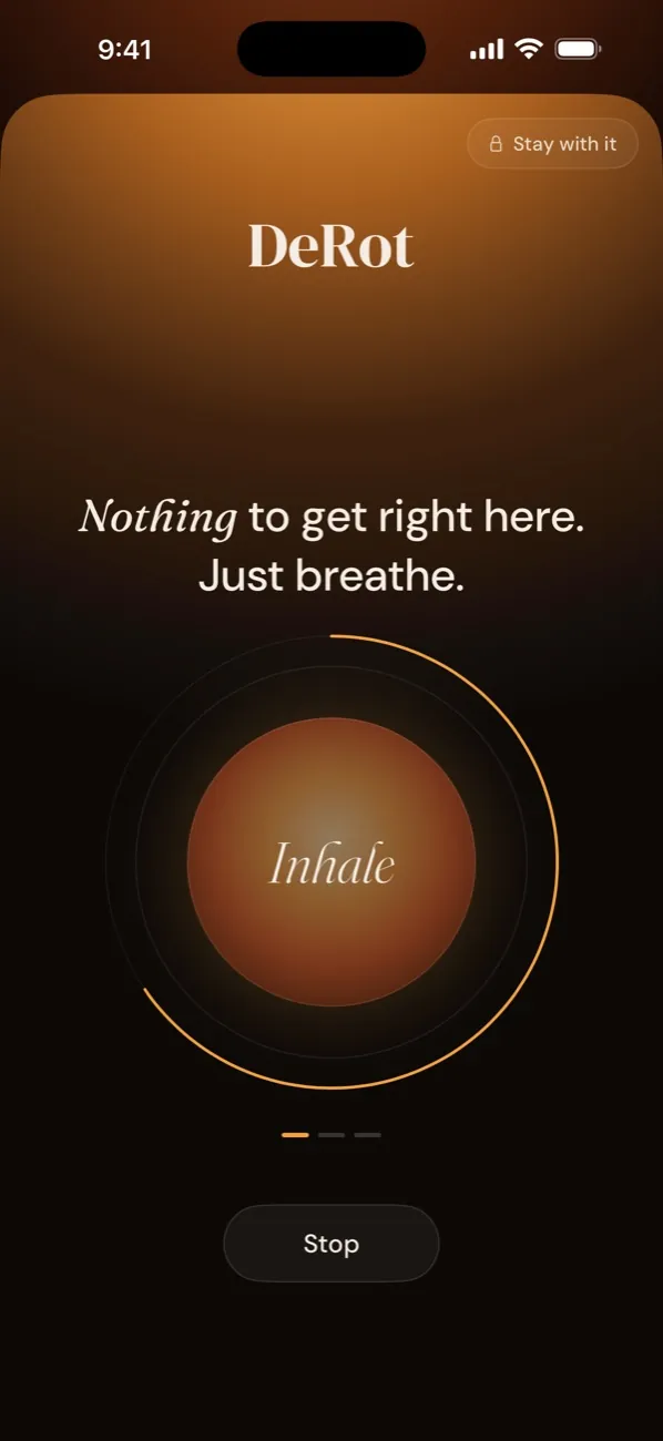 Guided breathing screen on the inhale