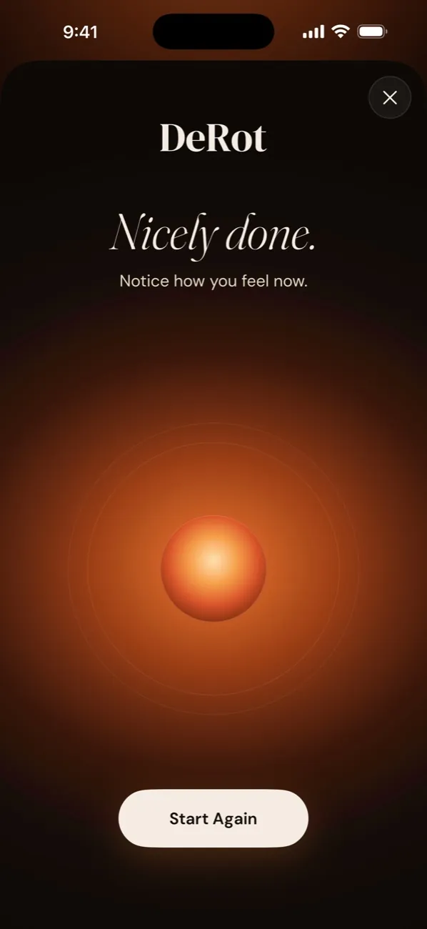 Completion screen after a calm reset